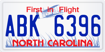 NC license plate ABK6396