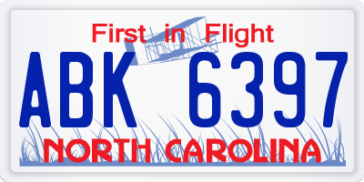NC license plate ABK6397