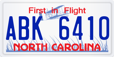 NC license plate ABK6410