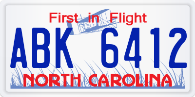 NC license plate ABK6412