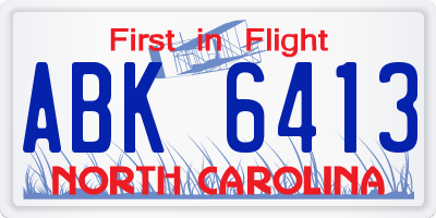 NC license plate ABK6413