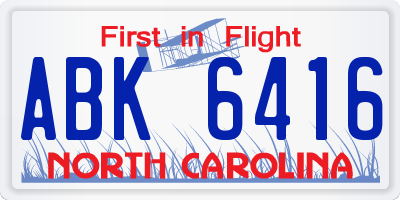 NC license plate ABK6416