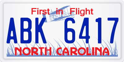 NC license plate ABK6417
