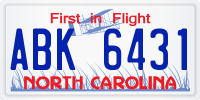 NC license plate ABK6431