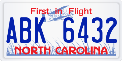 NC license plate ABK6432