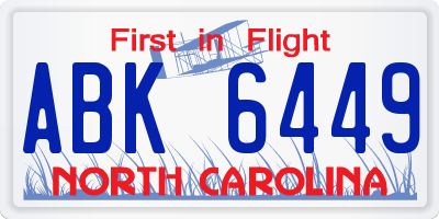 NC license plate ABK6449
