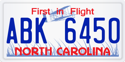 NC license plate ABK6450