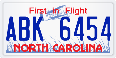 NC license plate ABK6454