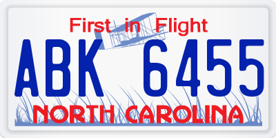 NC license plate ABK6455
