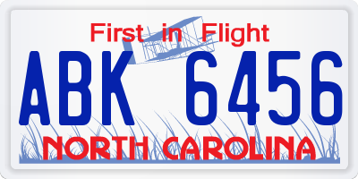 NC license plate ABK6456