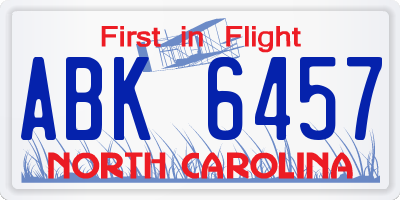 NC license plate ABK6457