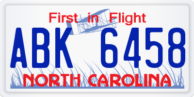 NC license plate ABK6458
