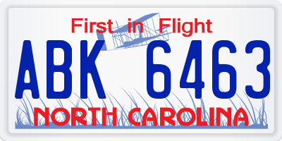 NC license plate ABK6463