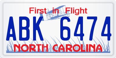 NC license plate ABK6474