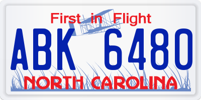 NC license plate ABK6480