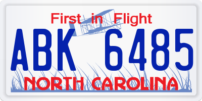 NC license plate ABK6485