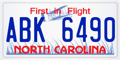NC license plate ABK6490