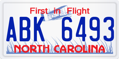 NC license plate ABK6493