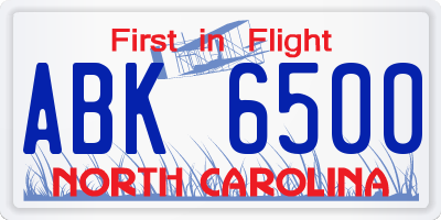 NC license plate ABK6500