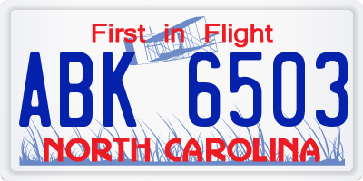 NC license plate ABK6503
