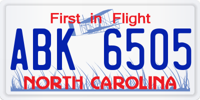 NC license plate ABK6505