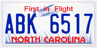 NC license plate ABK6517