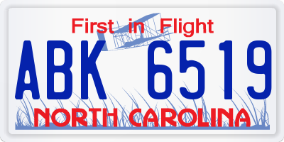 NC license plate ABK6519