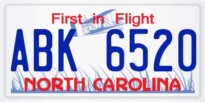 NC license plate ABK6520