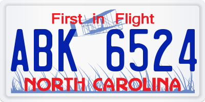 NC license plate ABK6524