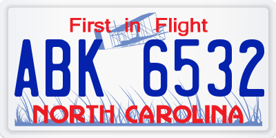 NC license plate ABK6532