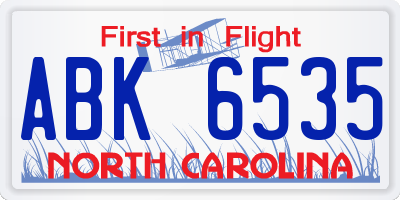 NC license plate ABK6535