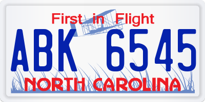 NC license plate ABK6545