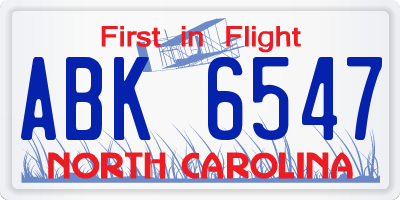 NC license plate ABK6547