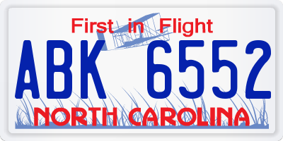 NC license plate ABK6552