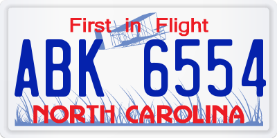 NC license plate ABK6554