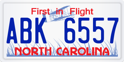 NC license plate ABK6557