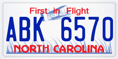 NC license plate ABK6570