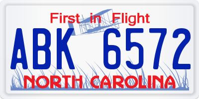 NC license plate ABK6572