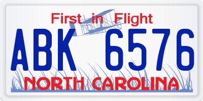 NC license plate ABK6576