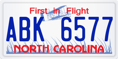 NC license plate ABK6577