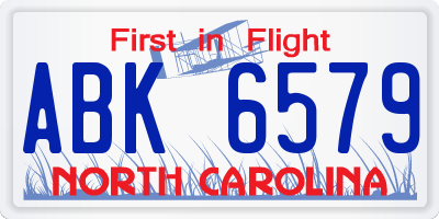 NC license plate ABK6579
