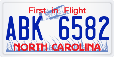 NC license plate ABK6582