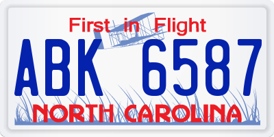 NC license plate ABK6587