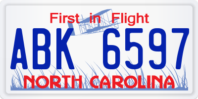 NC license plate ABK6597