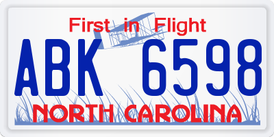 NC license plate ABK6598