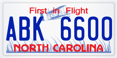 NC license plate ABK6600