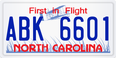 NC license plate ABK6601