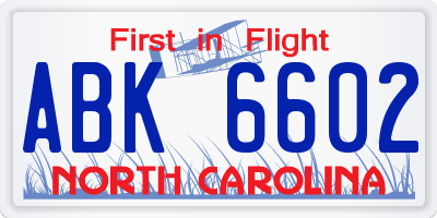 NC license plate ABK6602