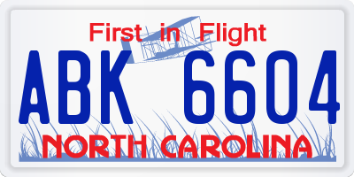 NC license plate ABK6604
