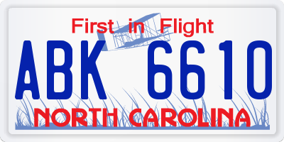NC license plate ABK6610